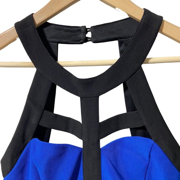 Crystal Doll Women Bodycon Blue Black Halter Top Dress Size 3 Preppy Retro Glam‎ - Picture 9 of 12